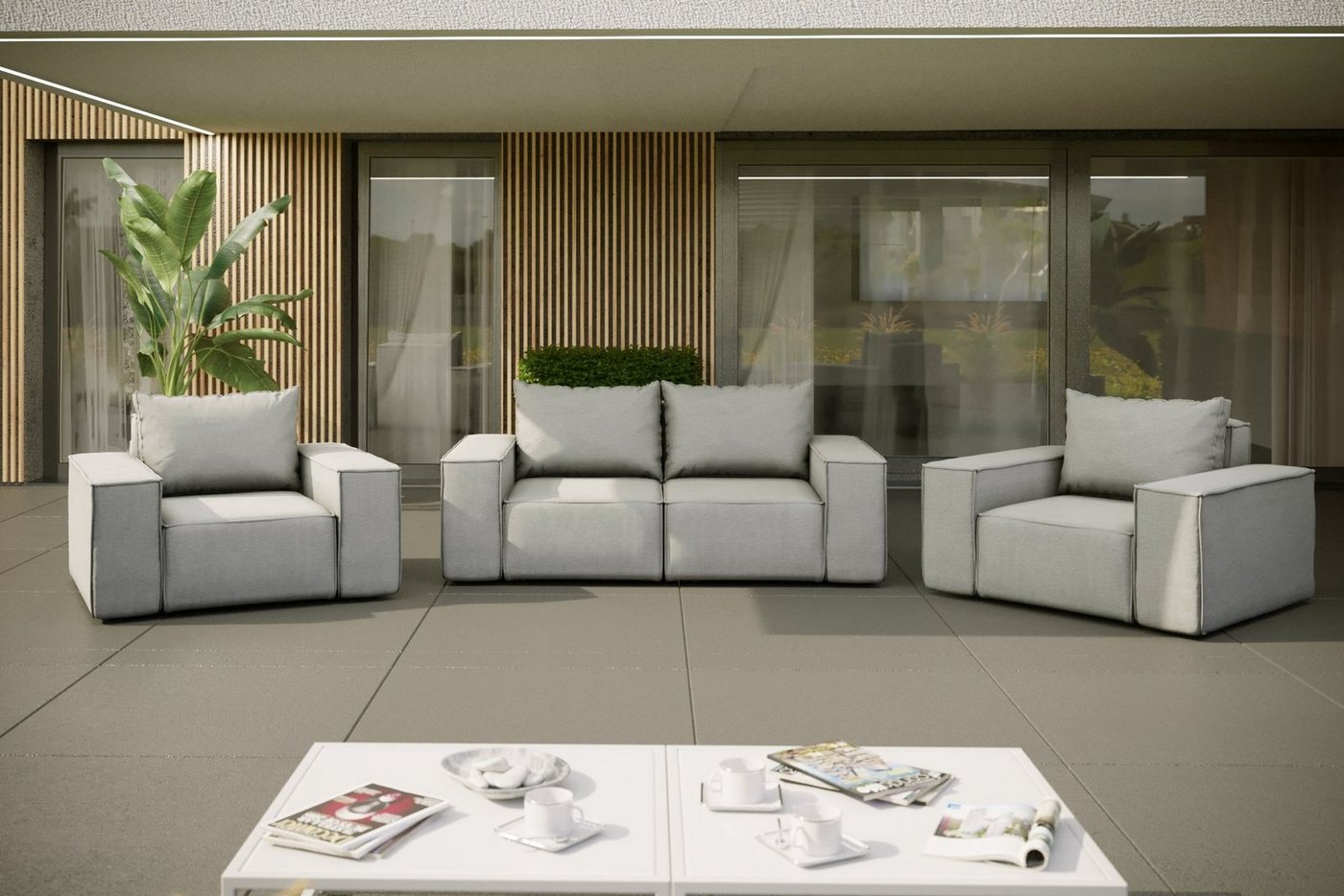 Friderik-EU Gartenlounge-Set Möbelset Sofa mit 2 Sesseln Gartenmöbel Terrasse Wasserdicht Rattan von Friderik-EU