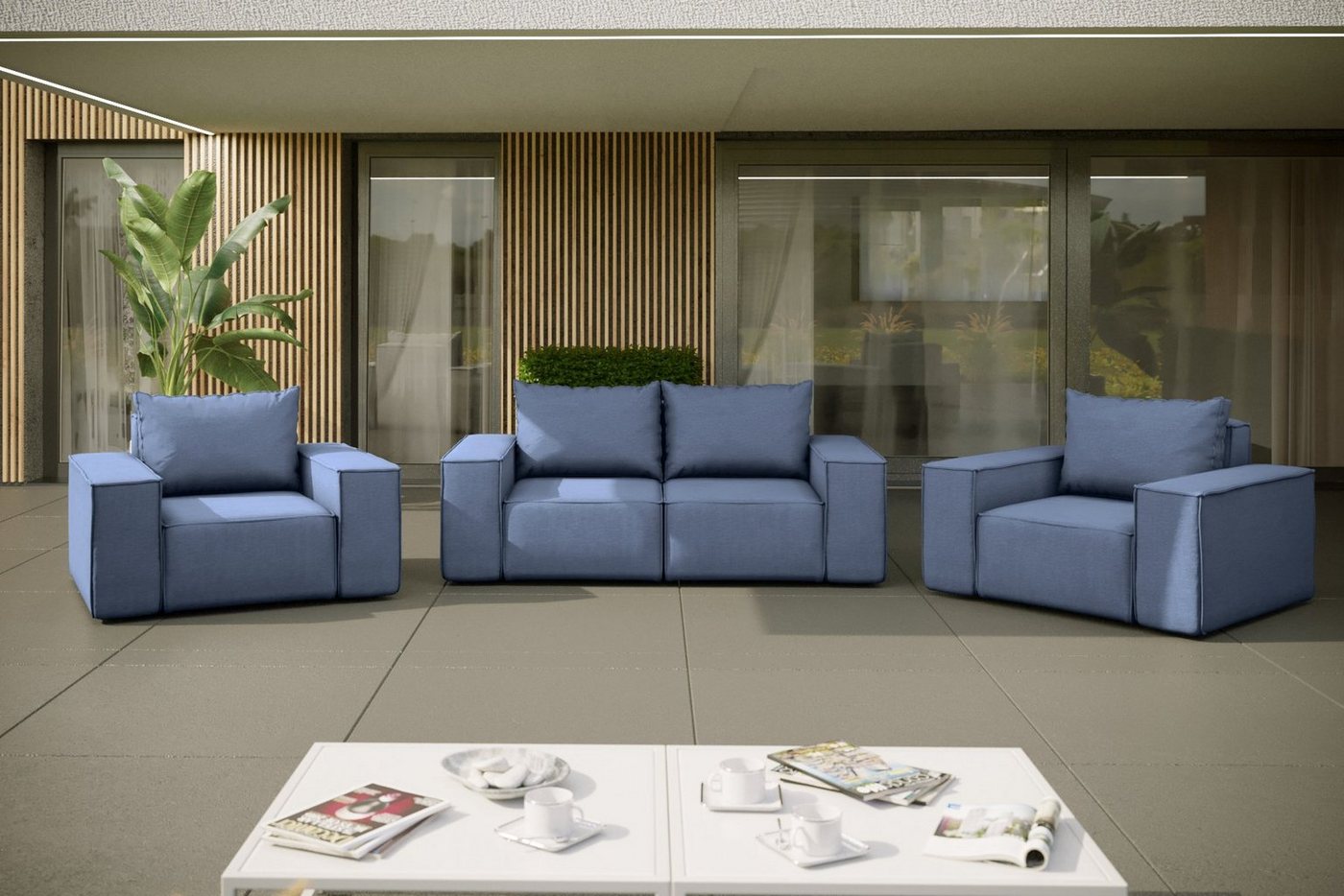 Friderik-EU Gartenlounge-Set Möbelset Sofa mit 2 Sesseln Gartenmöbel Terrasse Wasserdicht Rattan von Friderik-EU
