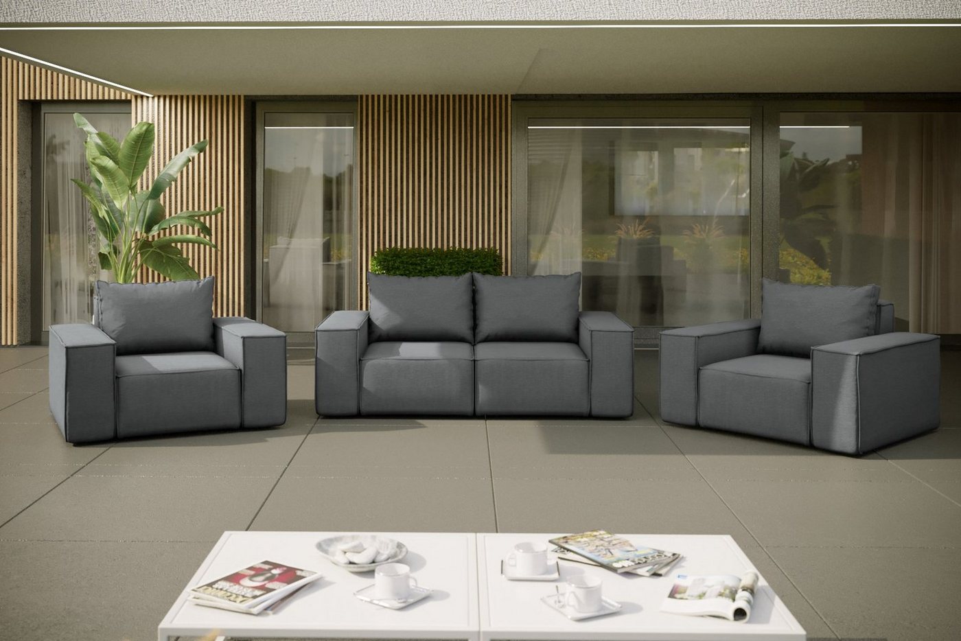 Friderik-EU Gartenlounge-Set Möbelset Sofa mit 2 Sesseln Gartenmöbel Terrasse Wasserdicht Rattan von Friderik-EU