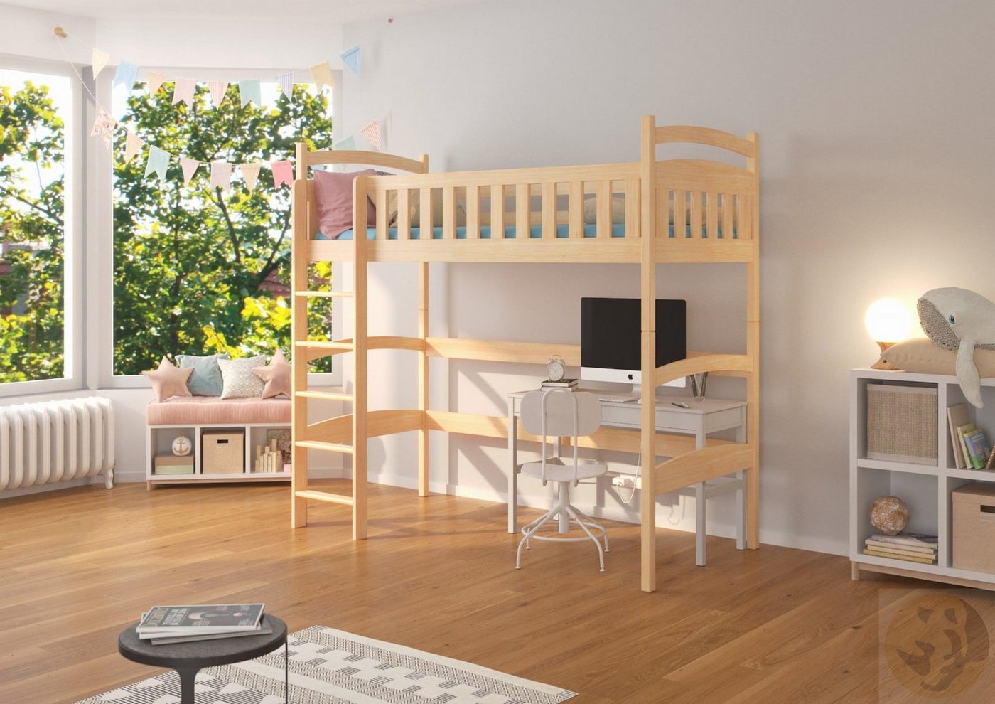 Friderik-EU Hochbett MIAGO Einzelbett Etagenbett für Kinder mit Matratze von Friderik-EU