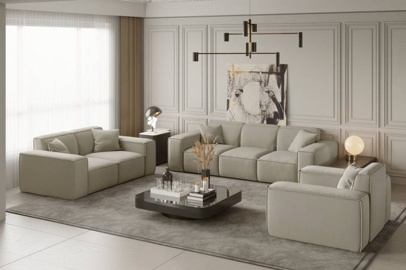 Friderik-EU Loungeset Möbelset LUGA Sofa 3-Sitzer, 2-Sitzer, Sessel, dekorative Kissen von Friderik-EU