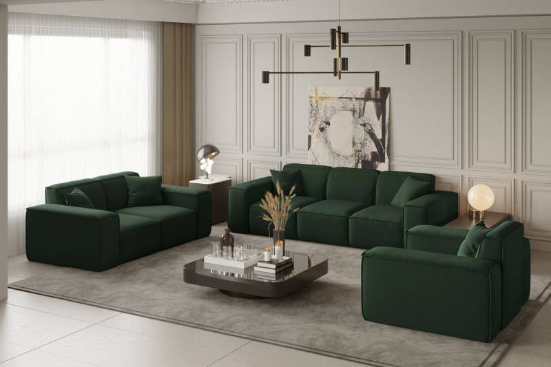 Friderik-EU Loungeset Möbelset LUGA Sofa 3-Sitzer, 2-Sitzer, Sessel, dekorative Kissen von Friderik-EU