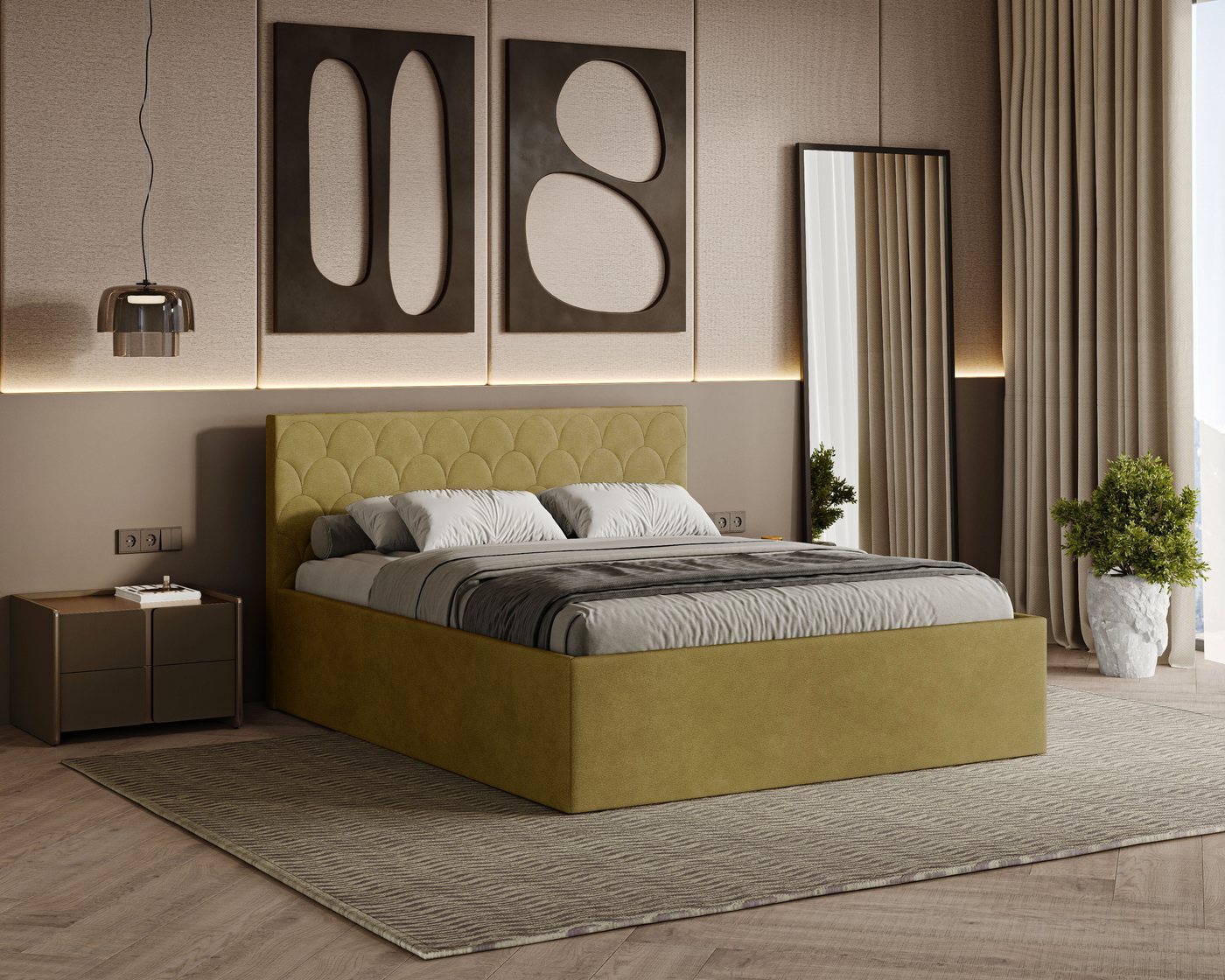 Friderik-EU Polsterbett Radius – modernes Doppelbett mit Bettkasten & gepolstertem Kopfteil (Bettgestell mit Lattenrost, Matratze nicht enthalten), Bett mit Bettkasten und gepolstertem Kopfteil von Friderik-EU