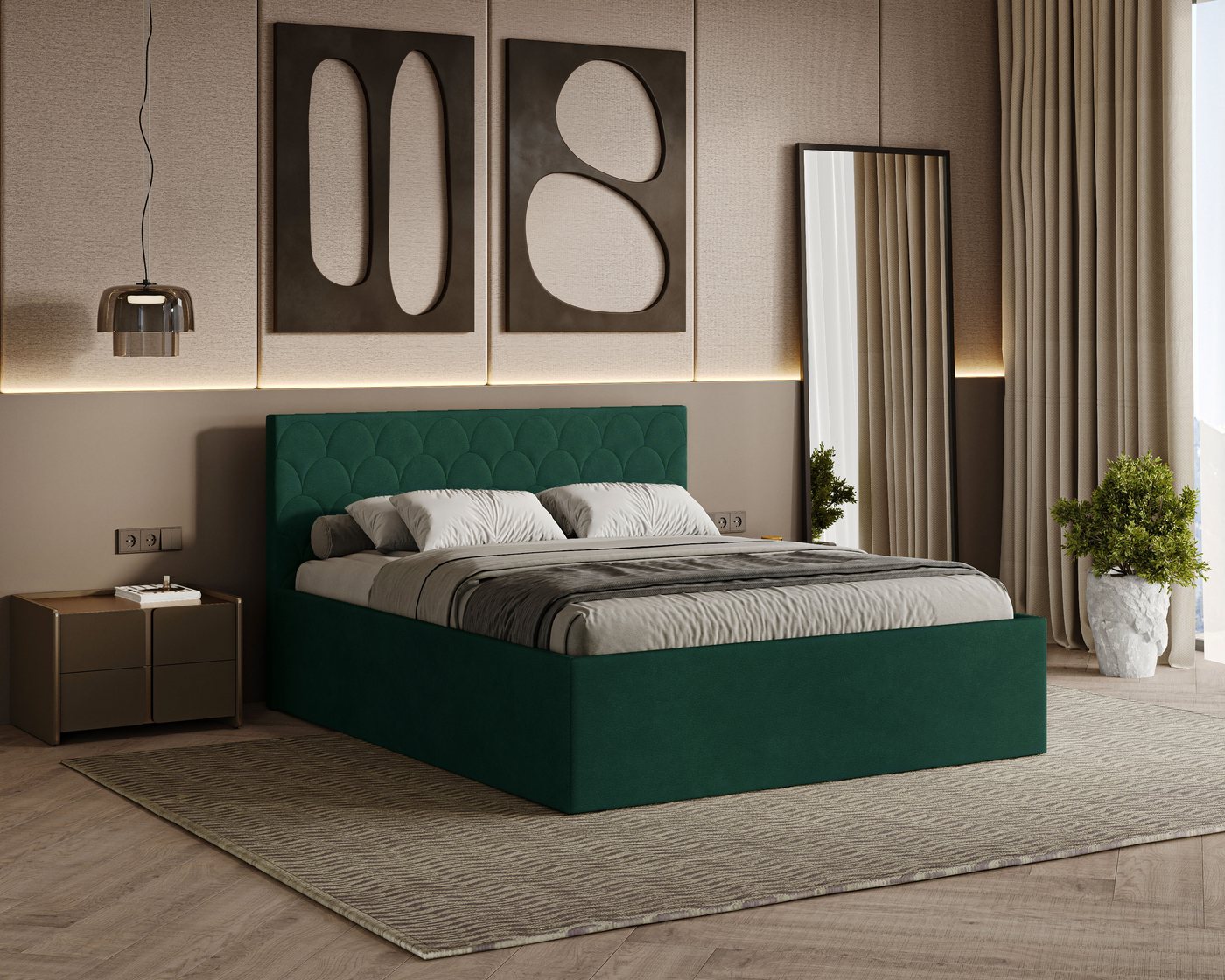 Friderik-EU Polsterbett Radius – modernes Doppelbett mit Bettkasten & gepolstertem Kopfteil (Bettgestell mit Lattenrost, Matratze nicht enthalten), Bett mit Bettkasten und gepolstertem Kopfteil von Friderik-EU
