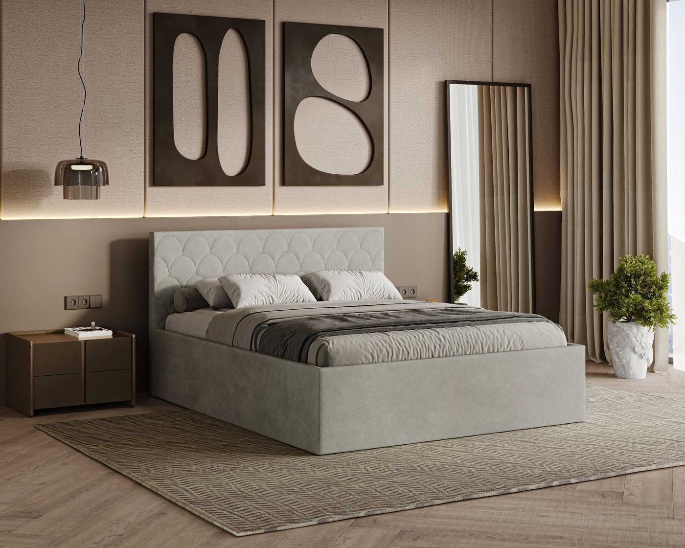 Friderik-EU Polsterbett Radius – modernes Doppelbett mit Bettkasten & gepolstertem Kopfteil (Bettgestell mit Lattenrost, Matratze nicht enthalten), Bett mit Bettkasten und gepolstertem Kopfteil von Friderik-EU