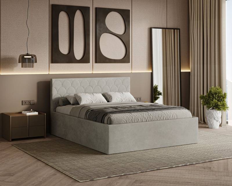 Friderik-EU Polsterbett Radius – modernes Doppelbett mit Bettkasten & gepolstertem Kopfteil (Bettgestell mit Lattenrost, Matratze nicht enthalten), Bett mit Bettkasten und gepolstertem Kopfteil von Friderik-EU
