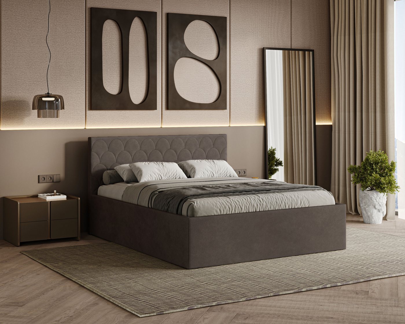 Friderik-EU Polsterbett Radius – modernes Doppelbett mit Bettkasten & gepolstertem Kopfteil (Bettgestell mit Lattenrost, Matratze nicht enthalten), Bett mit Bettkasten und gepolstertem Kopfteil von Friderik-EU