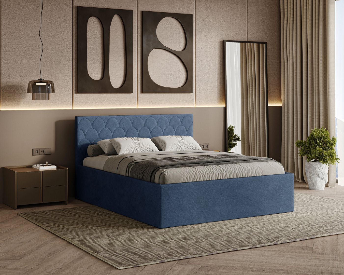 Friderik-EU Polsterbett Radius – modernes Doppelbett mit Bettkasten & gepolstertem Kopfteil (Bettgestell mit Lattenrost, Matratze nicht enthalten), Bett mit Bettkasten und gepolstertem Kopfteil von Friderik-EU