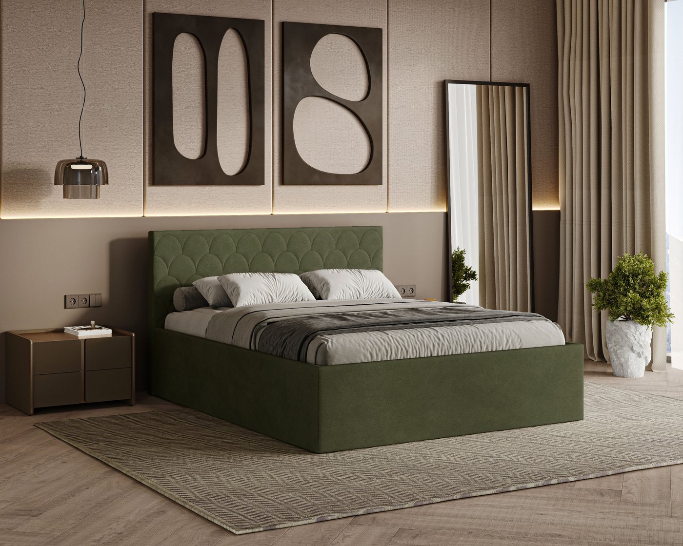 Friderik-EU Polsterbett Radius – modernes Doppelbett mit Bettkasten & gepolstertem Kopfteil (Bettgestell mit Lattenrost, Matratze nicht enthalten), Bett mit Bettkasten und gepolstertem Kopfteil von Friderik-EU