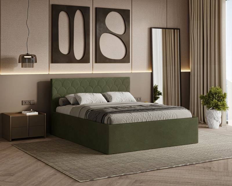 Friderik-EU Polsterbett Radius – modernes Doppelbett mit Bettkasten & gepolstertem Kopfteil (Bettgestell mit Lattenrost, Matratze nicht enthalten), Bett mit Bettkasten und gepolstertem Kopfteil von Friderik-EU