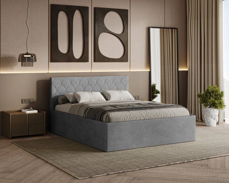 Friderik-EU Polsterbett Radius – modernes Doppelbett mit Bettkasten & gepolstertem Kopfteil (Bettgestell mit Lattenrost, Matratze nicht enthalten), Bett mit Bettkasten und gepolstertem Kopfteil von Friderik-EU