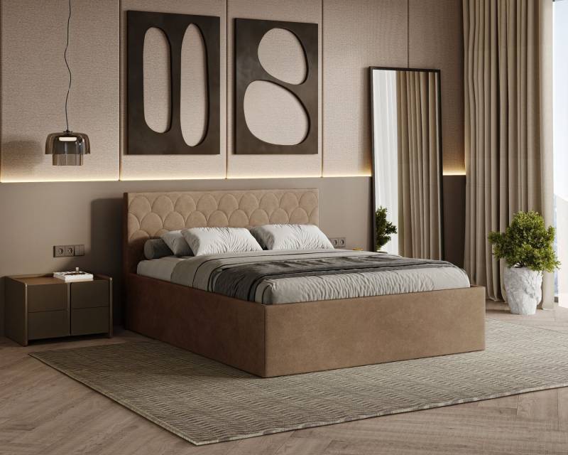 Friderik-EU Polsterbett Radius – modernes Doppelbett mit Bettkasten & gepolstertem Kopfteil (Bettgestell mit Lattenrost, Matratze nicht enthalten), Bett mit Bettkasten und gepolstertem Kopfteil von Friderik-EU