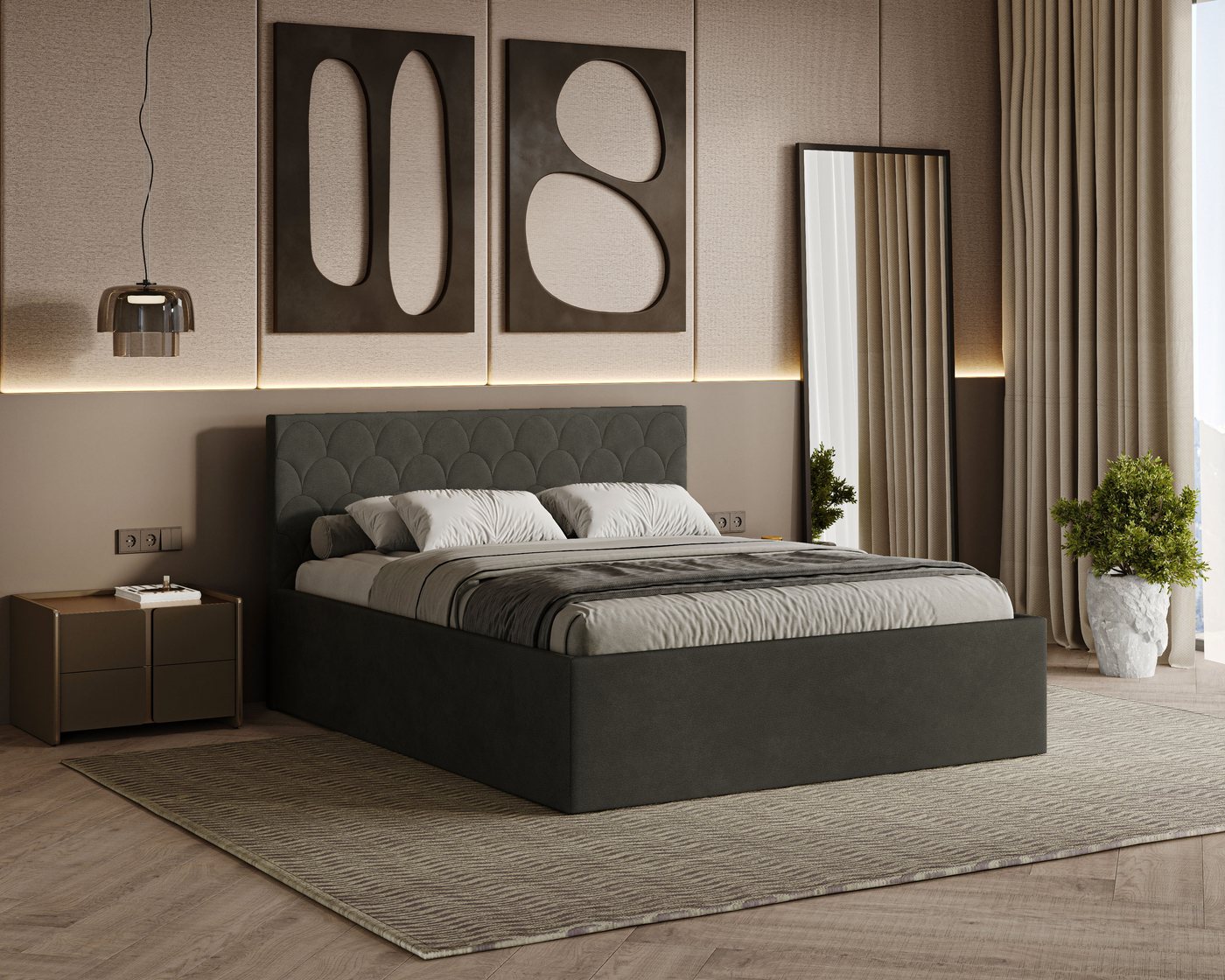 Friderik-EU Polsterbett Radius – modernes Doppelbett mit Bettkasten & gepolstertem Kopfteil (Bettgestell mit Lattenrost, Matratze nicht enthalten), Bett mit Bettkasten und gepolstertem Kopfteil von Friderik-EU