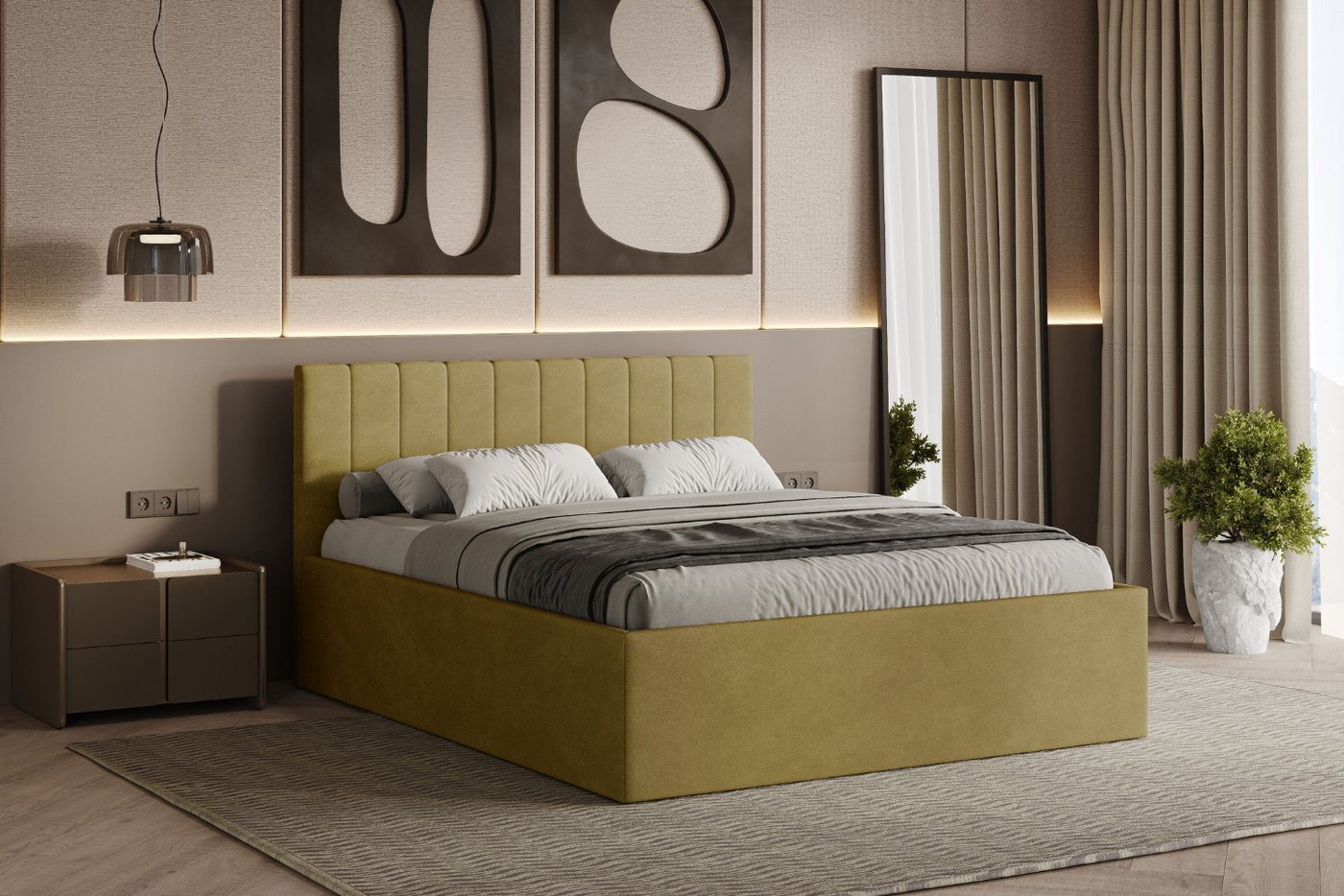 Friderik-EU Polsterbett Rettan – modernes Doppelbett mit Bettkasten & gepolstertem Kopfteil (Bettgestell mit Lattenrost, Matratze nicht enthalten), Bett mit Bettkasten und gepolstertem Kopfteil von Friderik-EU