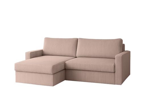 Ecksofa FARO MINI mit Schlaffunktion und Stauraum – Kompaktes Sofa 224 cm – Cordstoff POSO – für kleine Räume – modernes Design (Altrosa, Links) von Friderik