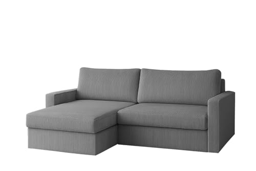 Ecksofa FARO MINI mit Schlaffunktion und Stauraum – Kompaktes Sofa 224 cm – Cordstoff POSO – für kleine Räume – modernes Design (Grau, Links) von Friderik