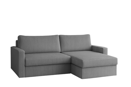 Ecksofa FARO MINI mit Schlaffunktion und Stauraum – Kompaktes Sofa 224 cm – Cordstoff POSO – für kleine Räume – modernes Design (Grau, Rechts) von Friderik