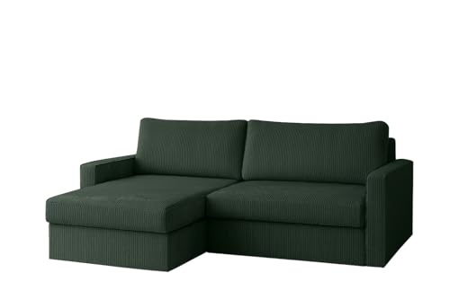 Ecksofa FARO MINI mit Schlaffunktion und Stauraum – Kompaktes Sofa 224 cm – Cordstoff POSO – für kleine Räume – modernes Design (Grün, Links) von Friderik