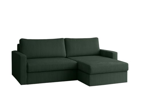 Ecksofa FARO MINI mit Schlaffunktion und Stauraum – Kompaktes Sofa 224 cm – Cordstoff POSO – für kleine Räume – modernes Design (Grün, Rechts) von Friderik