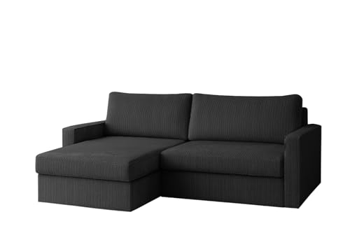Ecksofa FARO MINI mit Schlaffunktion und Stauraum – Kompaktes Sofa 224 cm – Cordstoff POSO – für kleine Räume – modernes Design (Schwarz, Links) von Friderik