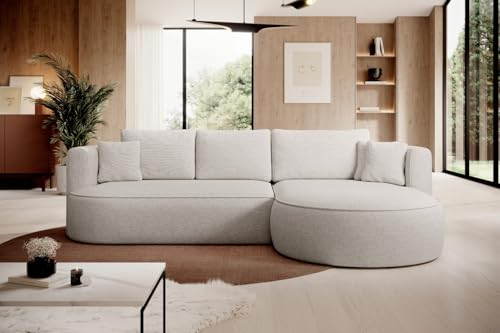 Ecksofa Fiore mit Schlaffunktion und Bettkasten – Links oder rechts – modernes Design (Creme, Rechts) von Friderik