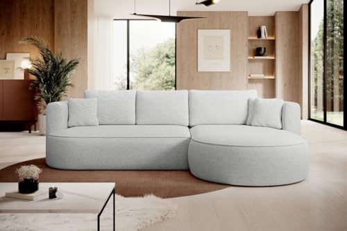 Ecksofa Fiore mit Schlaffunktion und Bettkasten – Links oder rechts – modernes Design (Hellgrau, Rechts) von Friderik
