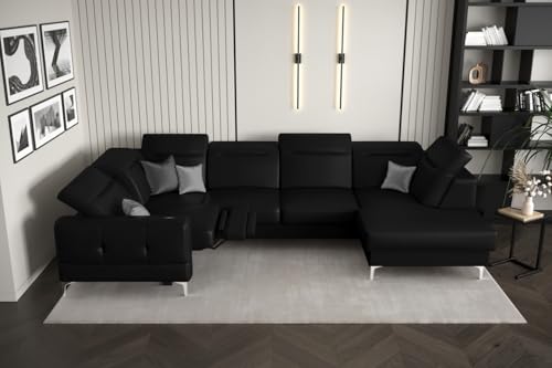Ecksofa Malibu Max II mit Schlaffunktion und Relaxfunktion, 180x350x182 cm - höhenverstellbare Kopfstützen - Kunstleder Madryt - Moderne Metallfüße (Schwarz, Links) von Friderik