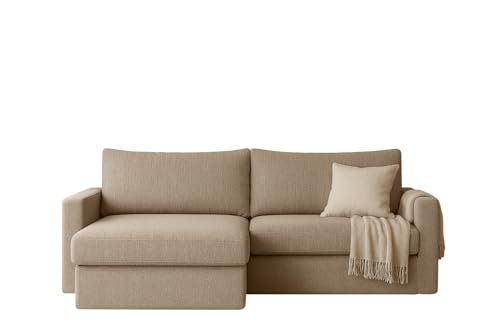 FARO MINI Ecksofa mit Schlaffunktion & Stauraum – Kompaktes Schlafsofa mit HR-Kaltschaum & Wellenfederung – Leichter Aufbau – moderner Faro Stoff – 224×140 cm (Beige, Links) von Friderik
