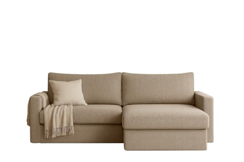 FARO MINI Ecksofa mit Schlaffunktion & Stauraum – Kompaktes Schlafsofa mit HR-Kaltschaum & Wellenfederung – Leichter Aufbau – moderner Faro Stoff – 224×140 cm (Beige, Rechts) von Friderik