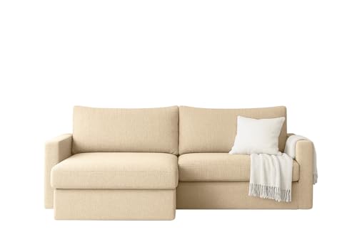 FARO MINI Ecksofa mit Schlaffunktion & Stauraum – Kompaktes Schlafsofa mit HR-Kaltschaum & Wellenfederung – Leichter Aufbau – moderner Faro Stoff – 224×140 cm (Creme, Links) von Friderik
