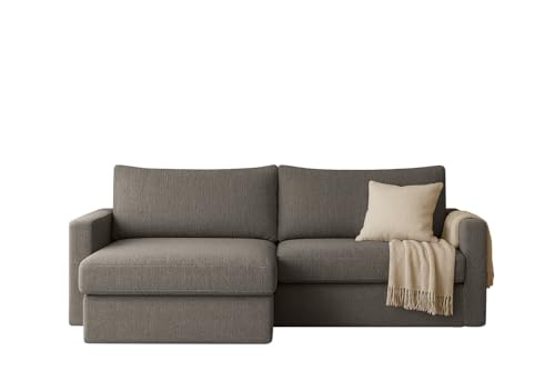 FARO MINI Ecksofa mit Schlaffunktion & Stauraum – Kompaktes Schlafsofa mit HR-Kaltschaum & Wellenfederung – Leichter Aufbau – moderner Faro Stoff – 224×140 cm (Grau, Links) von Friderik