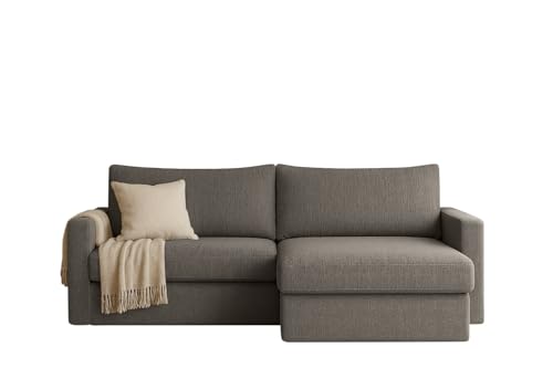 FARO MINI Ecksofa mit Schlaffunktion & Stauraum – Kompaktes Schlafsofa mit HR-Kaltschaum & Wellenfederung – Leichter Aufbau – moderner Faro Stoff – 224×140 cm (Grau, Rechts) von Friderik
