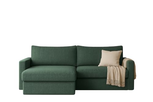 FARO MINI Ecksofa mit Schlaffunktion & Stauraum – Kompaktes Schlafsofa mit HR-Kaltschaum & Wellenfederung – Leichter Aufbau – moderner Faro Stoff – 224×140 cm (Grün, Links) von Friderik