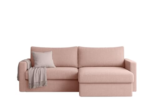 FARO MINI Ecksofa mit Schlaffunktion & Stauraum – Kompaktes Schlafsofa mit HR-Kaltschaum & Wellenfederung – Leichter Aufbau – moderner Faro Stoff – 224×140 cm (Hellrosa, Rechts) von Friderik