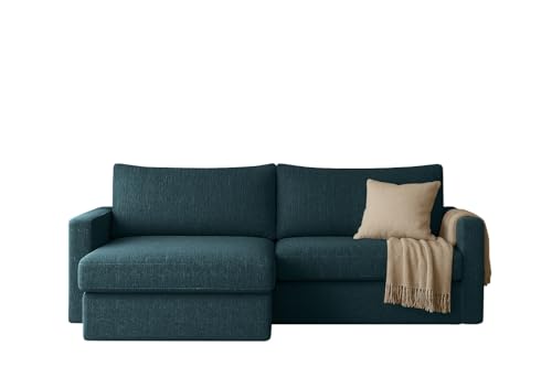 FARO MINI Ecksofa mit Schlaffunktion & Stauraum – Kompaktes Schlafsofa mit HR-Kaltschaum & Wellenfederung – Leichter Aufbau – moderner Faro Stoff – 224×140 cm (Petrolblau, Links) von Friderik