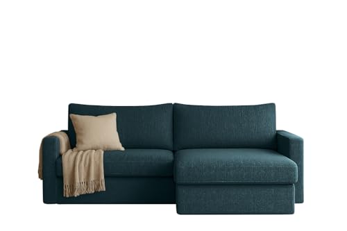 FARO MINI Ecksofa mit Schlaffunktion & Stauraum – Kompaktes Schlafsofa mit HR-Kaltschaum & Wellenfederung – Leichter Aufbau – moderner Faro Stoff – 224×140 cm (Petrolblau, Rechts) von Friderik