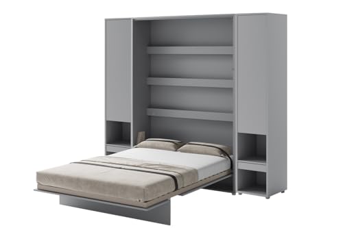 Friderik Bed Concept BC-01 Wandklappbett Vertikal Schrankbett mit Matratze, 140x200 cm + 2X Vertikalschrank BC-07 (Grau) von Friderik
