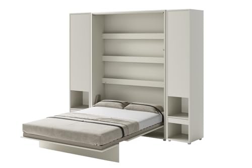 Friderik Bed Concept BC-01 Wandklappbett Vertikal Schrankbett mit Matratze, 140x200 cm + 2X Vertikalschrank BC-07 (Kaschmirfarbe) von Friderik