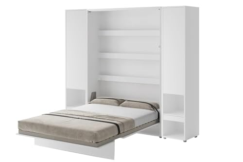 Friderik Bed Concept BC-01 Wandklappbett Vertikal Schrankbett mit Matratze, 140x200 cm + 2X Vertikalschrank BC-07 (Weiß) von Friderik