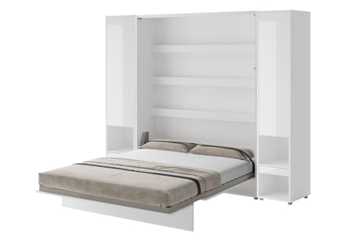 Friderik Bed Concept BC-012 Wandklappbett Vertikal Schrankbett mit Matratze, 160x200 cm + 2X Vertikalschrank BC-07 (Weiß Hochglanz) von Friderik