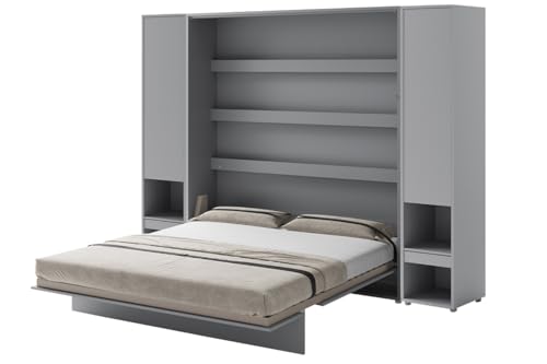 Friderik Bed Concept BC-013 Wandklappbett Vertikal Schrankbett mit Matratze, 180x200 cm + 2X Vertikalschrank BC-07 (Grau) von Friderik