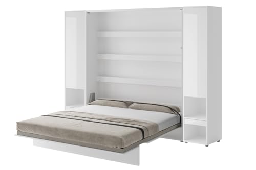 Friderik Bed Concept BC-013 Wandklappbett Vertikal Schrankbett mit Matratze, 180x200 cm + 2X Vertikalschrank BC-07 (Weiß Hochglanz) von Friderik