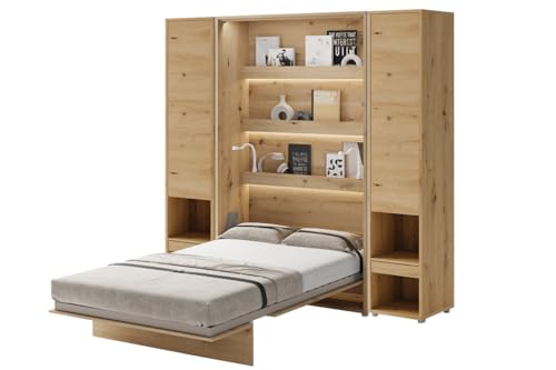 Friderik Bed Concept BC-02 Wandklappbett Vertikal Schrankbett mit Matratze und mit LED-Beleuchtung, 120x200 cm +2X Vertikalschrank BC-07 (Artisan-Eiche) von Friderik