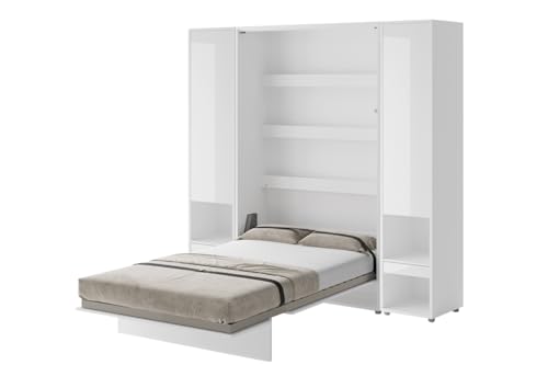 Friderik Bed Concept BC-02 Wandklappbett Vertikal Schrankbett ohne Matratze, 120x200 cm +2X Vertikalschrank BC-07 (Weiß Hochglanz) von Friderik
