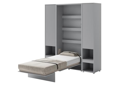 Friderik Bed Concept BC-03 Wandklappbett Vertikal Schrankbett mit Matratze, 90x200 cm + 2X Vertikalschrank BC-07 (Grau) von Friderik