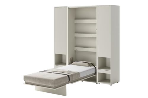 Friderik Bed Concept BC-03 Wandklappbett Vertikal Schrankbett mit Matratze, 90x200 cm + 2X Vertikalschrank BC-07 (Kaschmirfarbe) von Friderik