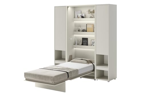 Friderik Bed Concept BC-03 Wandklappbett Vertikal Schrankbett mit Matratze und mit LED-Beleuchtung, 90x200 cm + 2X Vertikalschrank BC-07 (Kaschmirfarbe) von Friderik