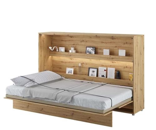 Friderik Bed Concept BC-05 Wandklappbett Horizontal Schrankbett mit Matratze und mit LED-Beleuchtung, 120x200 cm (Artisan-Eiche) von Friderik