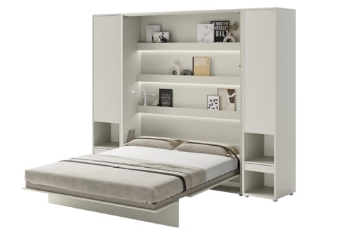 Friderik Bed Concept BC-12 Wandklappbett Vertikal Schrankbett mit Matratze und mit LED-Beleuchtung, 160x200 cm + 2X Vertikalschrank BC-07 (Kaschmirfarbe) von Friderik