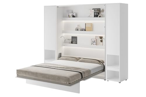 Friderik Bed Concept BC-12 Wandklappbett Vertikal Schrankbett mit Matratze und mit LED-Beleuchtung, 160x200 cm + 2X Vertikalschrank BC-07 (Weiß) von Friderik